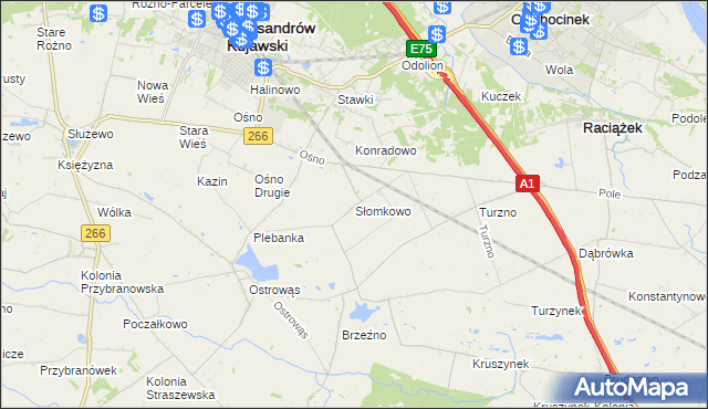 mapa Słomkowo gmina Aleksandrów Kujawski, Słomkowo gmina Aleksandrów Kujawski na mapie Targeo
