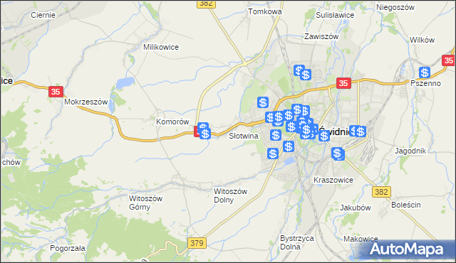 mapa Słotwina gmina Świdnica, Słotwina gmina Świdnica na mapie Targeo