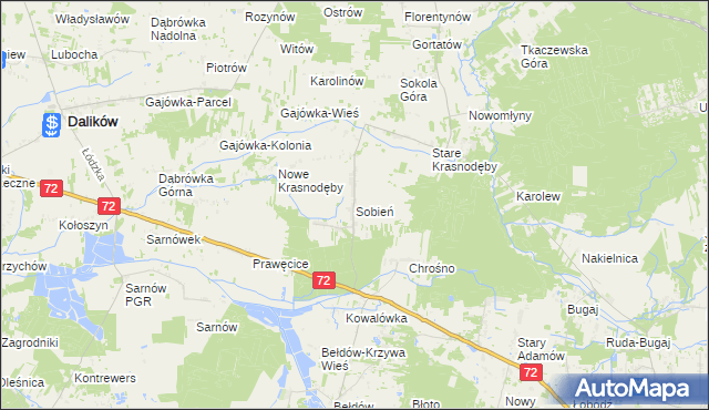 mapa Sobień gmina Aleksandrów Łódzki, Sobień gmina Aleksandrów Łódzki na mapie Targeo