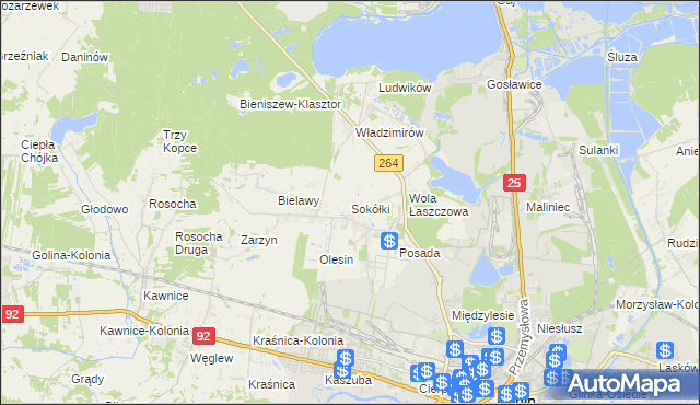 mapa Sokółki gmina Kazimierz Biskupi, Sokółki gmina Kazimierz Biskupi na mapie Targeo