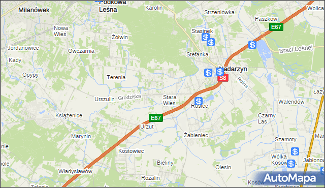mapa Stara Wieś gmina Nadarzyn, Stara Wieś gmina Nadarzyn na mapie Targeo