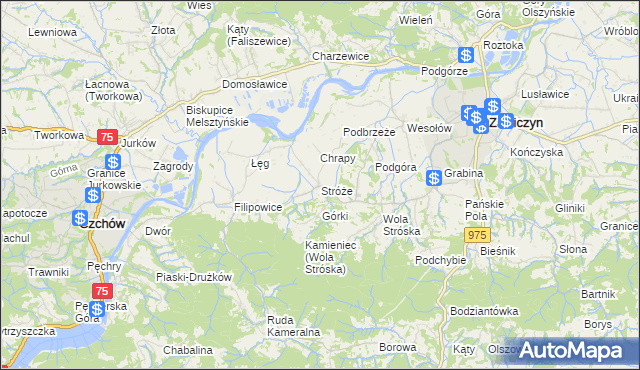 mapa Stróże gmina Zakliczyn, Stróże gmina Zakliczyn na mapie Targeo