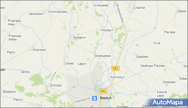 mapa Strzeszewo gmina Bieżuń, Strzeszewo gmina Bieżuń na mapie Targeo