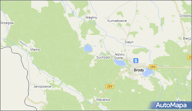 mapa Suchodół gmina Brody, Suchodół gmina Brody na mapie Targeo