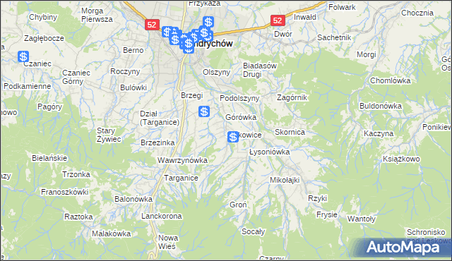 mapa Sułkowice gmina Andrychów, Sułkowice gmina Andrychów na mapie Targeo