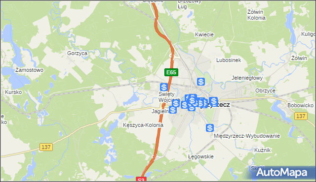 mapa Święty Wojciech gmina Międzyrzecz, Święty Wojciech gmina Międzyrzecz na mapie Targeo