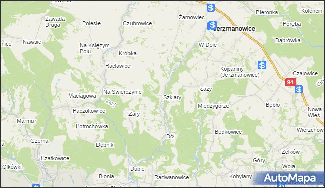 mapa Szklary gmina Jerzmanowice-Przeginia, Szklary gmina Jerzmanowice-Przeginia na mapie Targeo