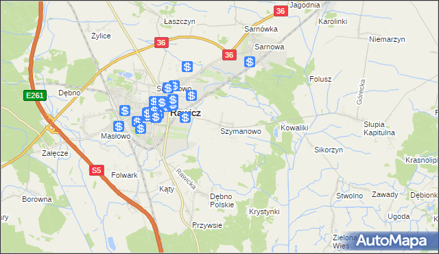 mapa Szymanowo gmina Rawicz, Szymanowo gmina Rawicz na mapie Targeo