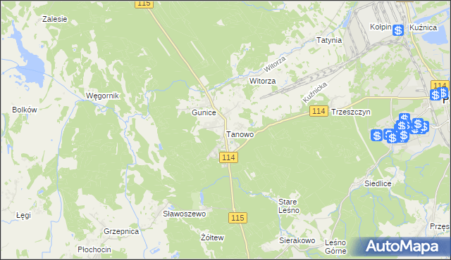 mapa Tanowo, Tanowo na mapie Targeo