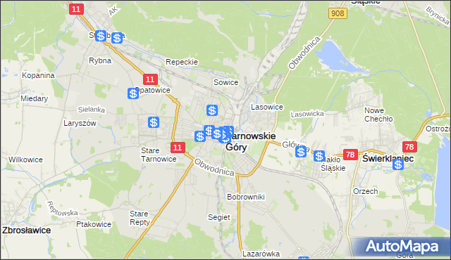 mapa Tarnowskie Góry, Tarnowskie Góry na mapie Targeo