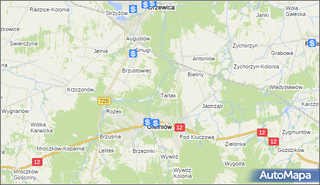 mapa Tartak gmina Gielniów, Tartak gmina Gielniów na mapie Targeo