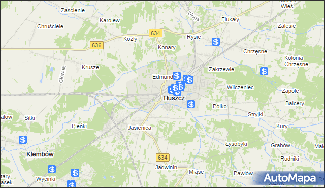 mapa Tłuszcz powiat wołomiński, Tłuszcz powiat wołomiński na mapie Targeo