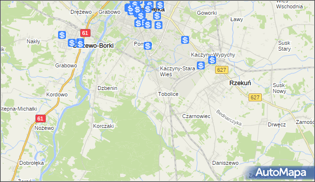 mapa Tobolice gmina Rzekuń, Tobolice gmina Rzekuń na mapie Targeo
