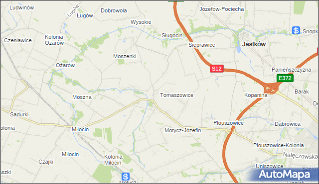 mapa Tomaszowice gmina Jastków, Tomaszowice gmina Jastków na mapie Targeo