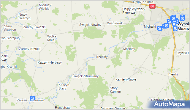 mapa Trzeciny, Trzeciny na mapie Targeo