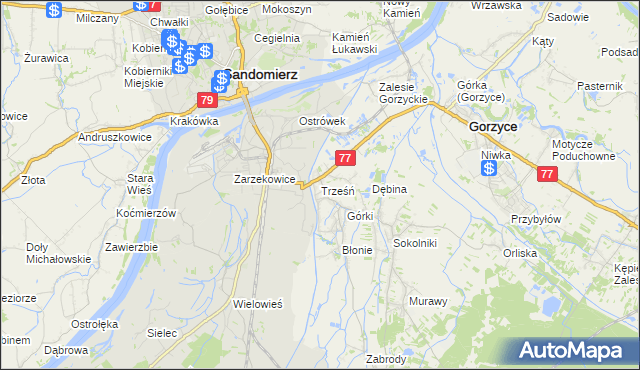 mapa Trześń gmina Gorzyce, Trześń gmina Gorzyce na mapie Targeo