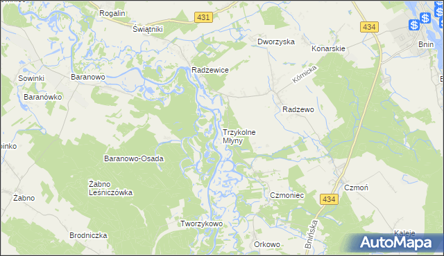 mapa Trzykolne Młyny, Trzykolne Młyny na mapie Targeo