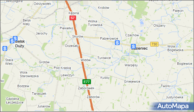 mapa Turowice gmina Jasieniec, Turowice gmina Jasieniec na mapie Targeo
