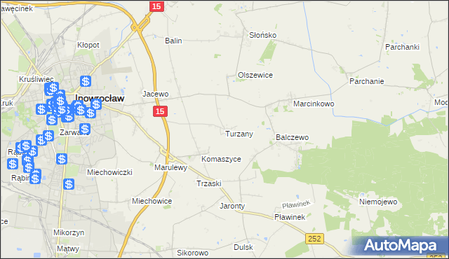 mapa Turzany gmina Inowrocław, Turzany gmina Inowrocław na mapie Targeo