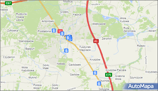 mapa Tuszynek Majoracki, Tuszynek Majoracki na mapie Targeo