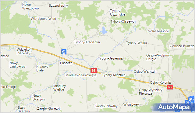 mapa Tybory-Jeziernia, Tybory-Jeziernia na mapie Targeo