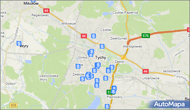 mapa Tychów, Tychy na mapie Targeo