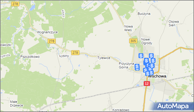 mapa Tylewice, Tylewice na mapie Targeo
