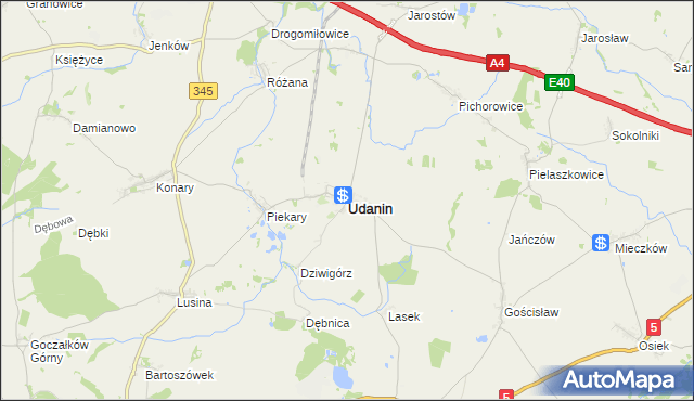 mapa Udanin, Udanin na mapie Targeo