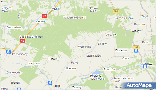 mapa Wapiennik gmina Lipie, Wapiennik gmina Lipie na mapie Targeo