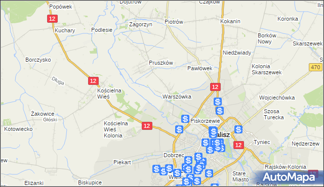 mapa Warszówka gmina Blizanów, Warszówka gmina Blizanów na mapie Targeo