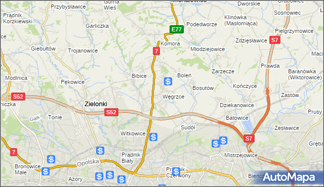 mapa Węgrzce gmina Zielonki, Węgrzce gmina Zielonki na mapie Targeo