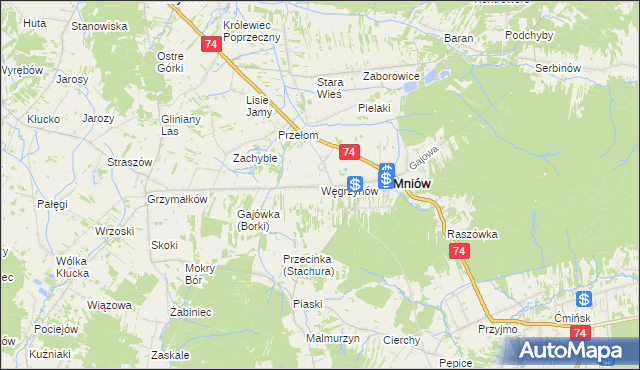 mapa Węgrzynów gmina Mniów, Węgrzynów gmina Mniów na mapie Targeo