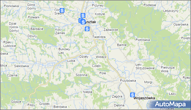mapa Widacz gmina Frysztak, Widacz gmina Frysztak na mapie Targeo