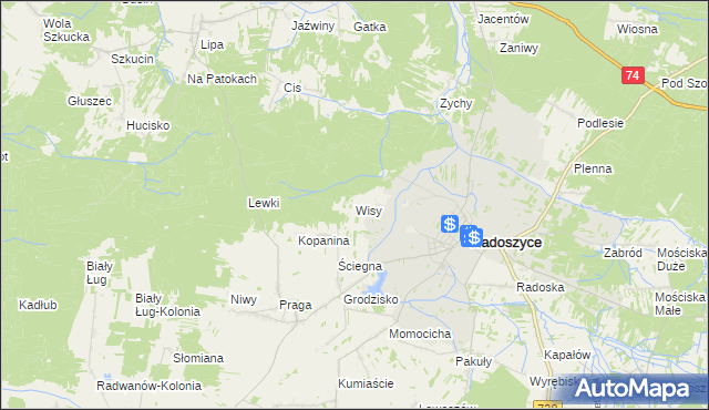 mapa Wisy, Wisy na mapie Targeo