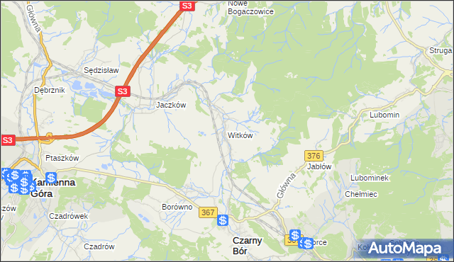 mapa Witków gmina Czarny Bór, Witków gmina Czarny Bór na mapie Targeo