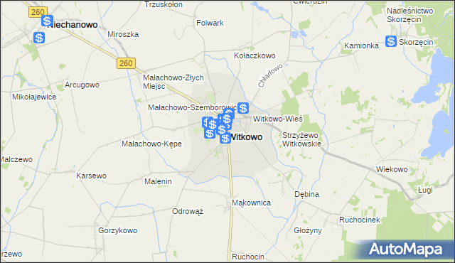mapa Witkowo powiat gnieźnieński, Witkowo powiat gnieźnieński na mapie Targeo