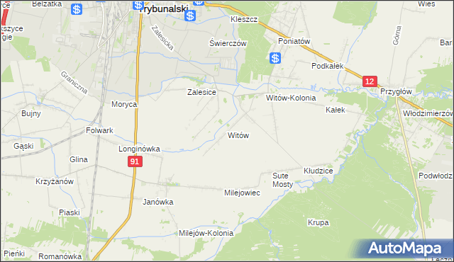mapa Witów gmina Sulejów, Witów gmina Sulejów na mapie Targeo