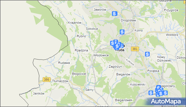 mapa Włodowice gmina Nowa Ruda, Włodowice gmina Nowa Ruda na mapie Targeo