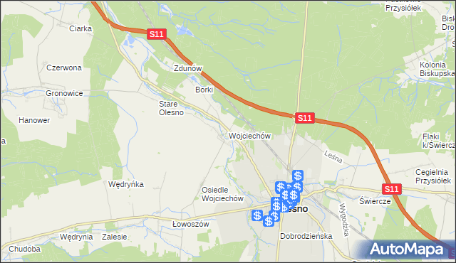 mapa Wojciechów gmina Olesno, Wojciechów gmina Olesno na mapie Targeo