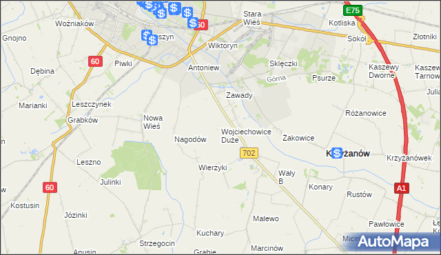 mapa Wojciechowice Duże, Wojciechowice Duże na mapie Targeo