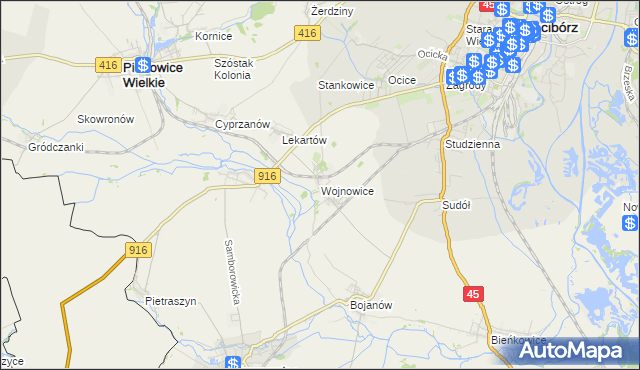 mapa Wojnowice gmina Krzanowice, Wojnowice gmina Krzanowice na mapie Targeo