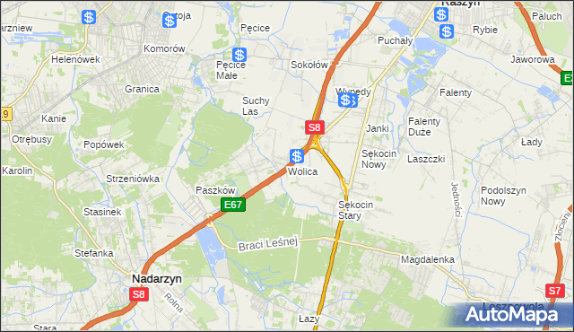 mapa Wolica gmina Nadarzyn, Wolica gmina Nadarzyn na mapie Targeo