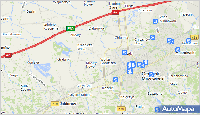mapa Wólka Grodziska gmina Grodzisk Mazowiecki, Wólka Grodziska gmina Grodzisk Mazowiecki na mapie Targeo