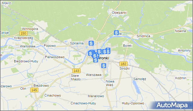 mapa Wronki powiat szamotulski, Wronki powiat szamotulski na mapie Targeo
