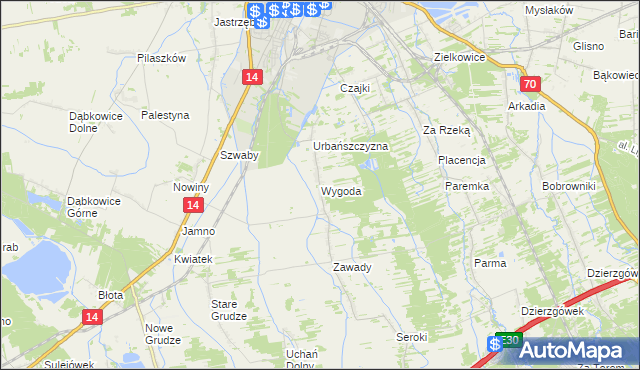 mapa Wygoda gmina Łowicz, Wygoda gmina Łowicz na mapie Targeo