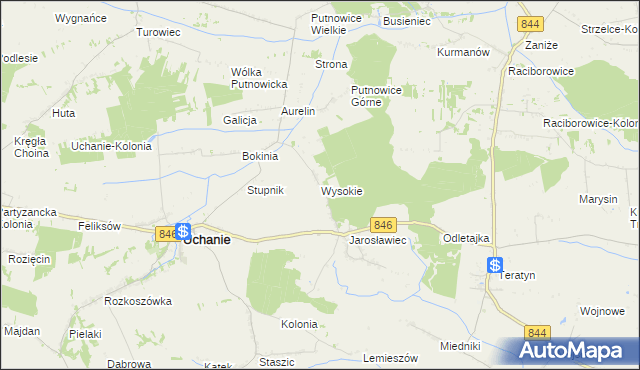mapa Wysokie gmina Uchanie, Wysokie gmina Uchanie na mapie Targeo