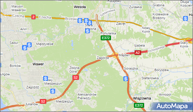 mapa Zagórze gmina Wiązowna, Zagórze gmina Wiązowna na mapie Targeo