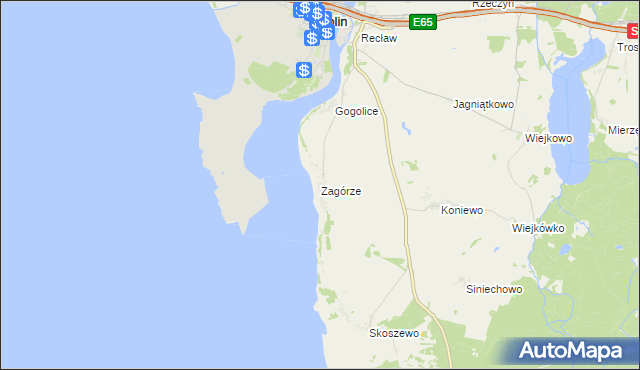 mapa Zagórze gmina Wolin, Zagórze gmina Wolin na mapie Targeo