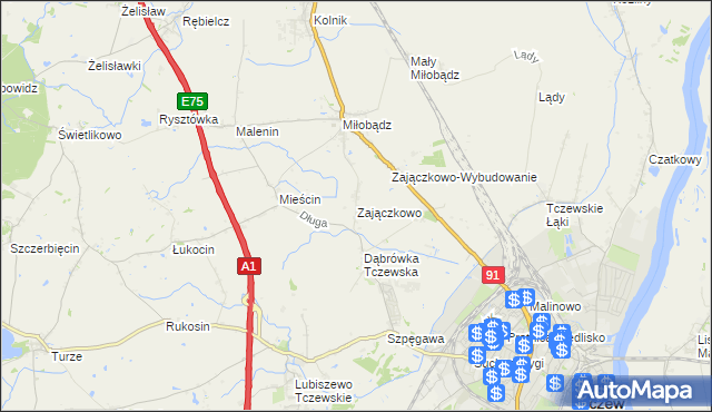 mapa Zajączkowo gmina Tczew, Zajączkowo gmina Tczew na mapie Targeo