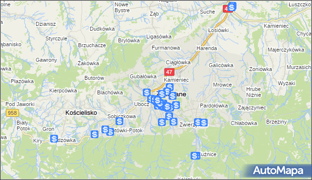 mapa Zakopanego, Zakopane na mapie Targeo